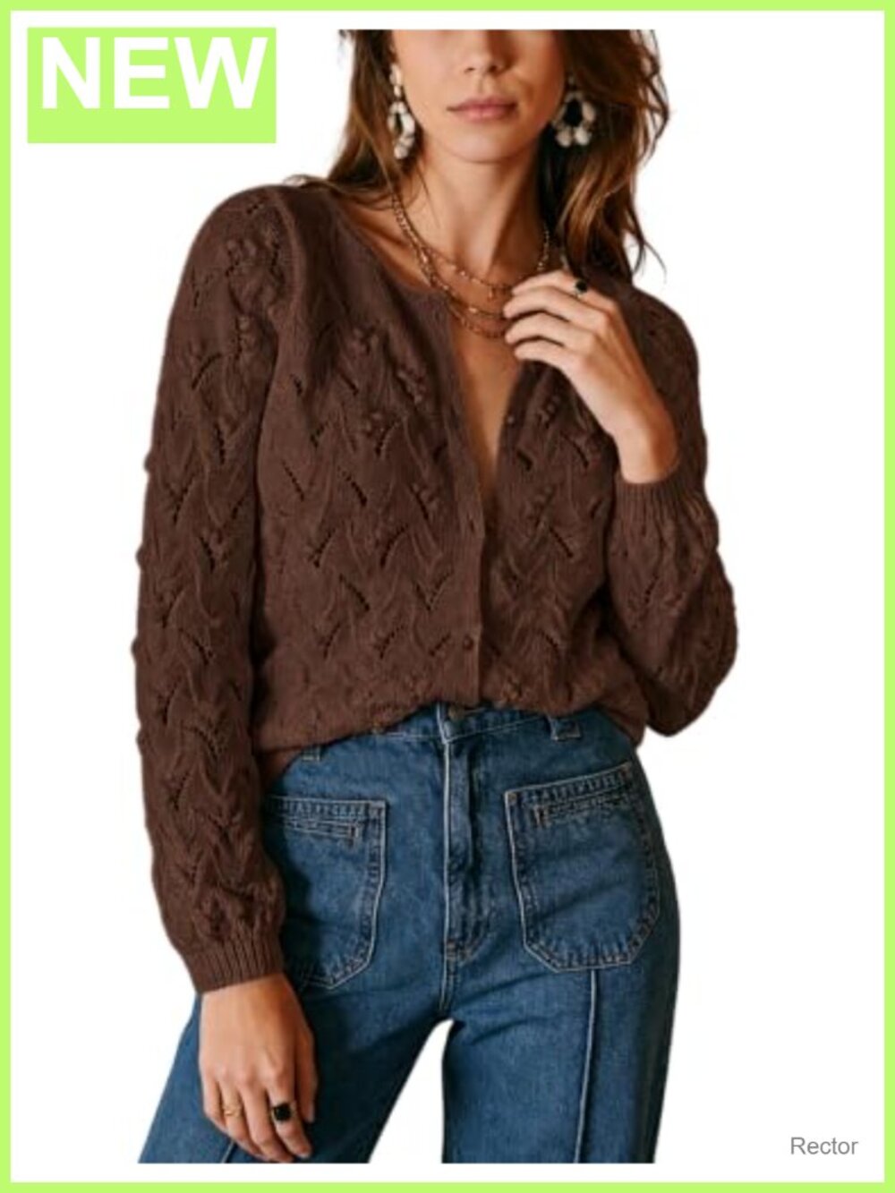 Womens Crochet Knit Button Down Long Sleeve Cardigan Acrylic Cotton Blend
